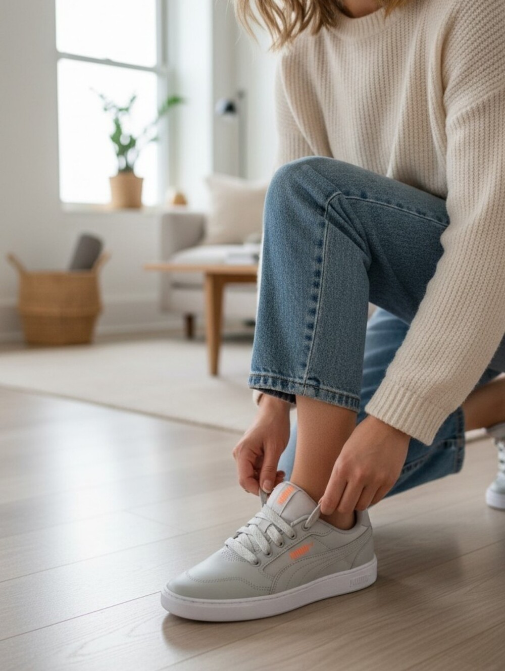 PUMA SoftFoam Women's Gray White Orange Lace Up Comfort Sneakers 387492-02